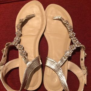 Carlos Santana jeweled gold sandals